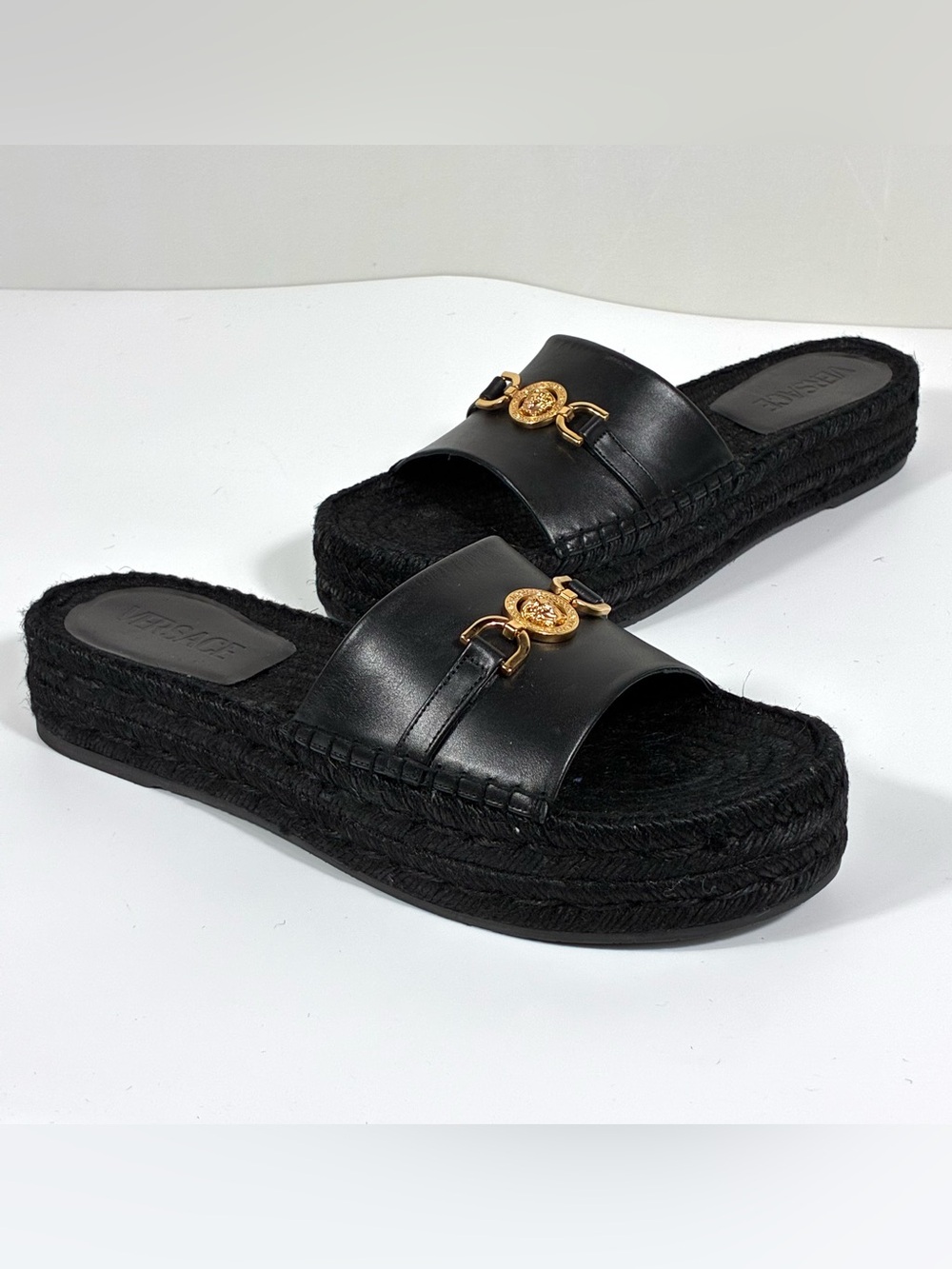 Versace Medusa '95 Espadrille Platform Slide Sandals Black 40.5 EU NEW